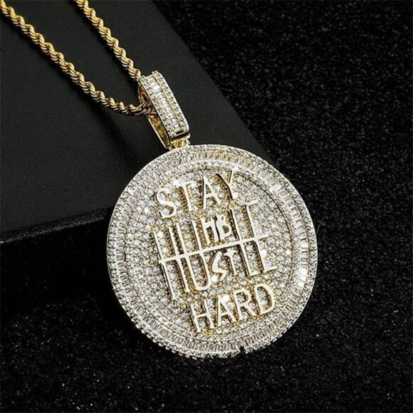 14K Gold Plated Stay Humble-Hustle HardIced Out Diamond Chain